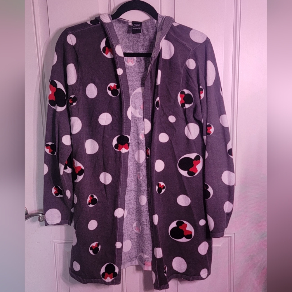 Torrid Disney Grey Knit Hooded Cardigan with Minnie Logo Motif